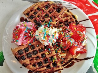 waffle and sweet ice cream