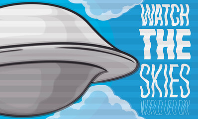 Blurred Recording of Flying Saucer in the World UFO Day, Vector Illustration