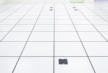 Raise floor and electrical socket with grid line in perspective view.