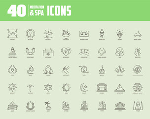 Meditation and spa set of icons