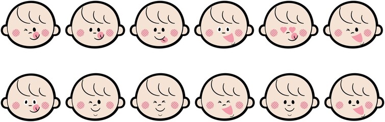ステッカー風あかちゃんの表情ベクター