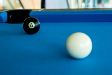 Balls of American Pool or Snooker billiard game any of various games played on blue flannel table