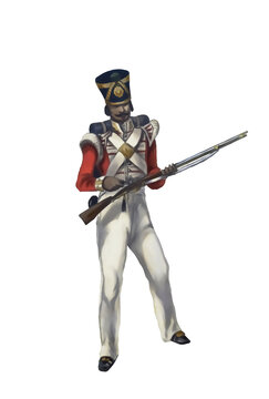 19th Century, British Indian Army Soldier. Bengal Infantry. Illustration.