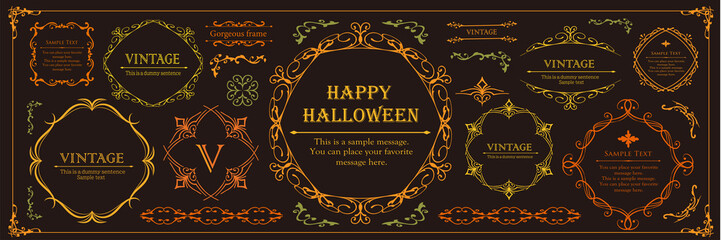 ハロウィンのフレーム素材、10月、アンティークな装飾、ビンテージな模様、植物のツタ