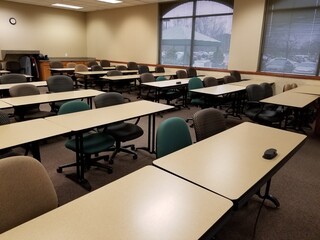 Empty college classroom with window in background