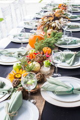 Formal Thanksgiving table and chavari chairs in the fall family group for holiday dinner