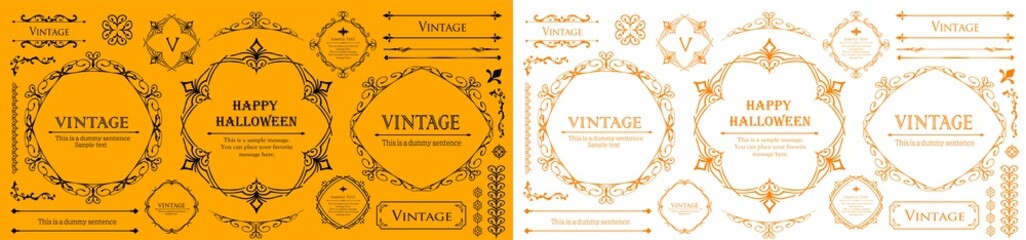 ハロウィンのフレーム素材、10月、アンティークな装飾、ビンテージな模様、植物のツタ