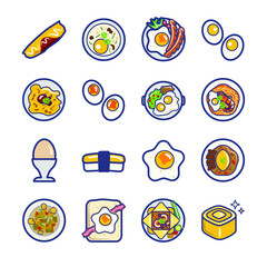 Various food menu icon made from eggs.
