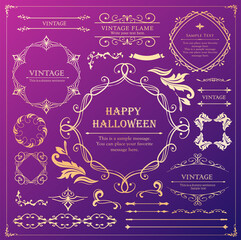 ハロウィンのフレーム素材、10月、アンティークな装飾、ビンテージな模様、植物のツタ