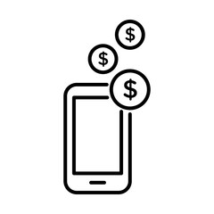 smartphone with coins money dollars line style icon