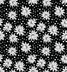 seamless flower pattern, floral print, polka dot background. 