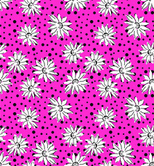 seamless flower pattern, floral print, polka dot background. 