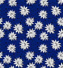 seamless flower pattern, floral print, polka dot background. 