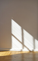 Sunlight on wall through the window. Empty interior with white wall and shadow. Space concept