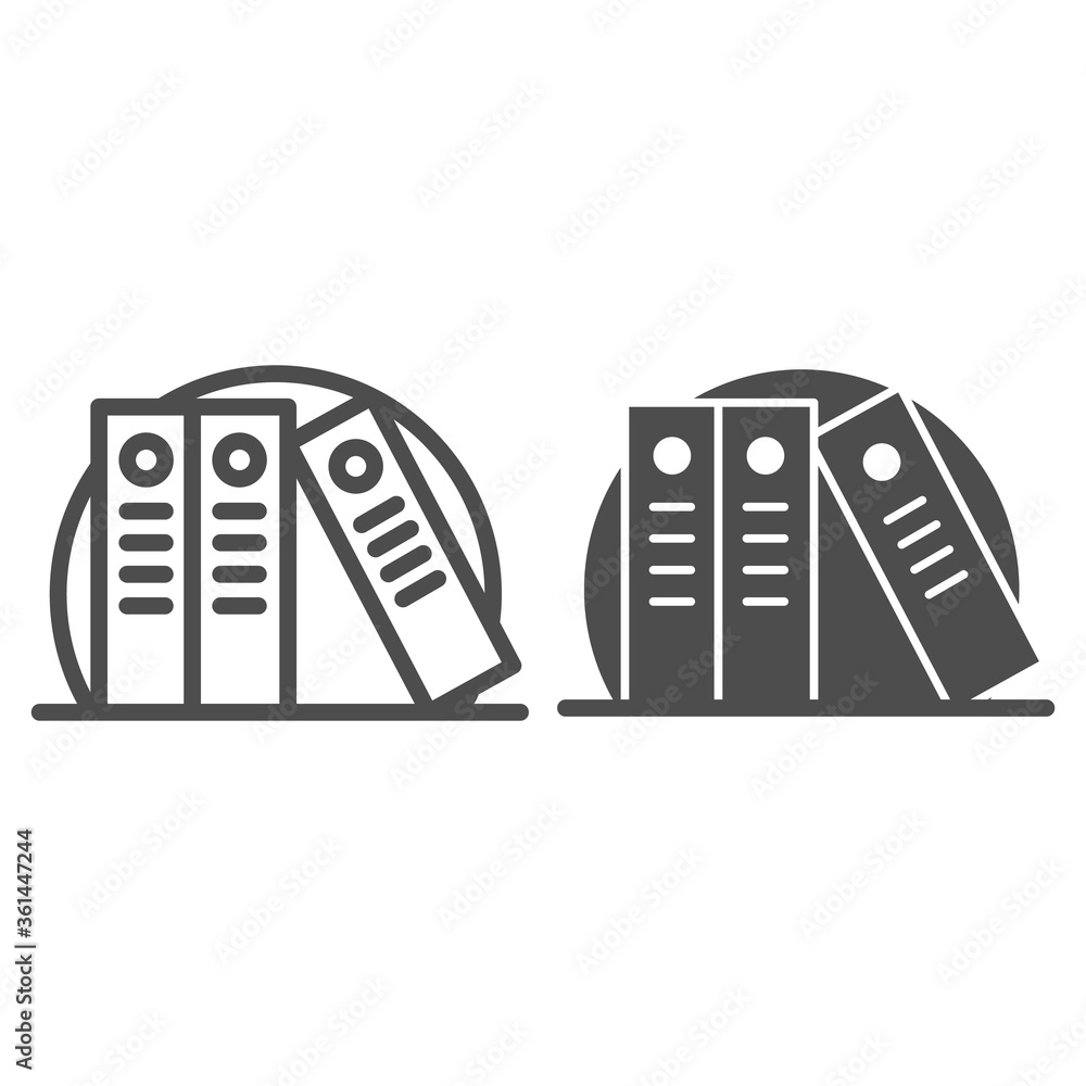 Poster office folders line and solid icon, business concept, folders file sign on white background, row of 