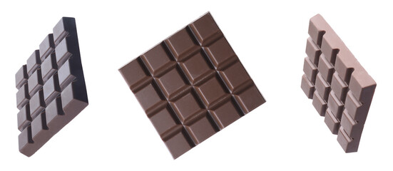 Set with delicious chocolate bars on white background. Banner design