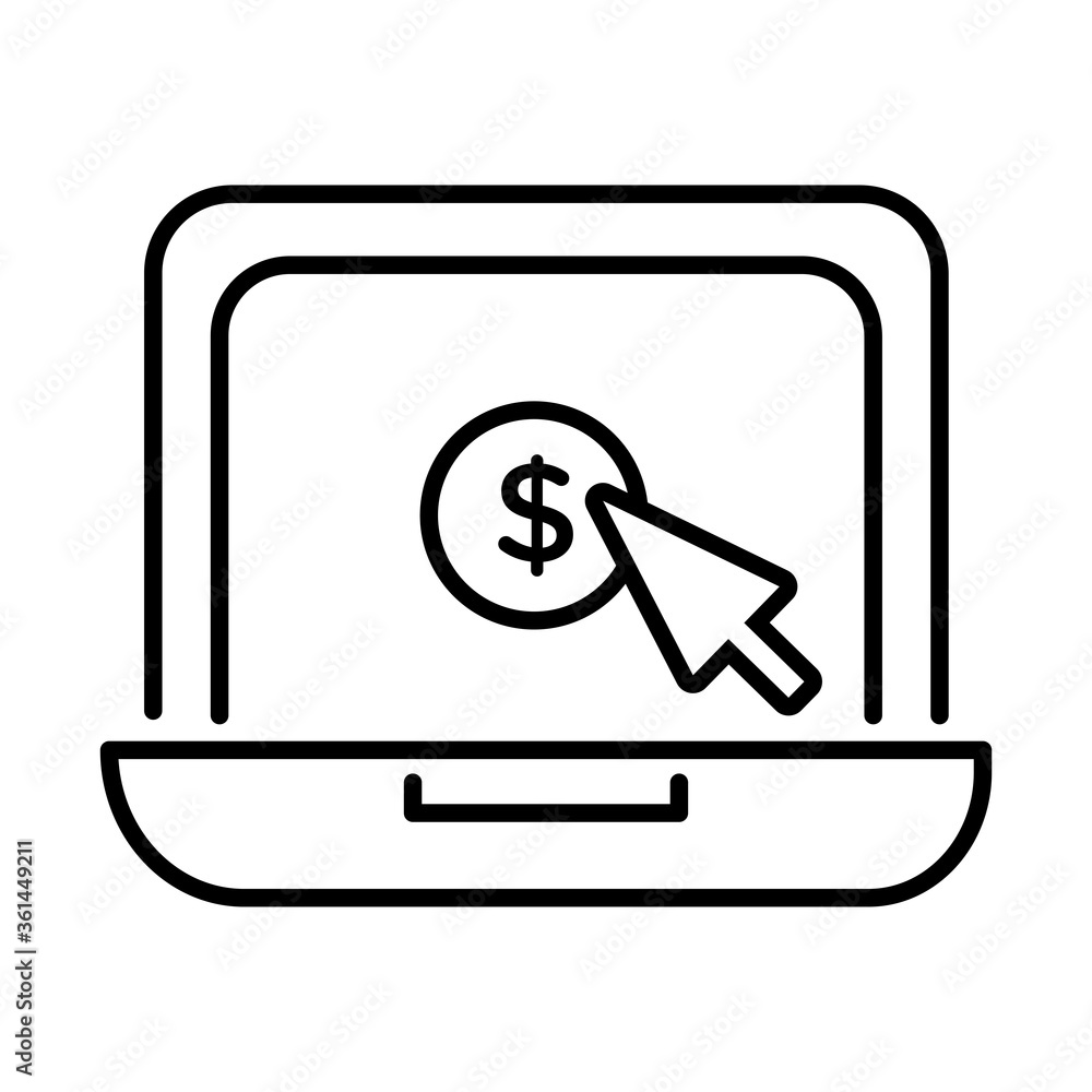 Poster laptop with coin and cursor payment online line style