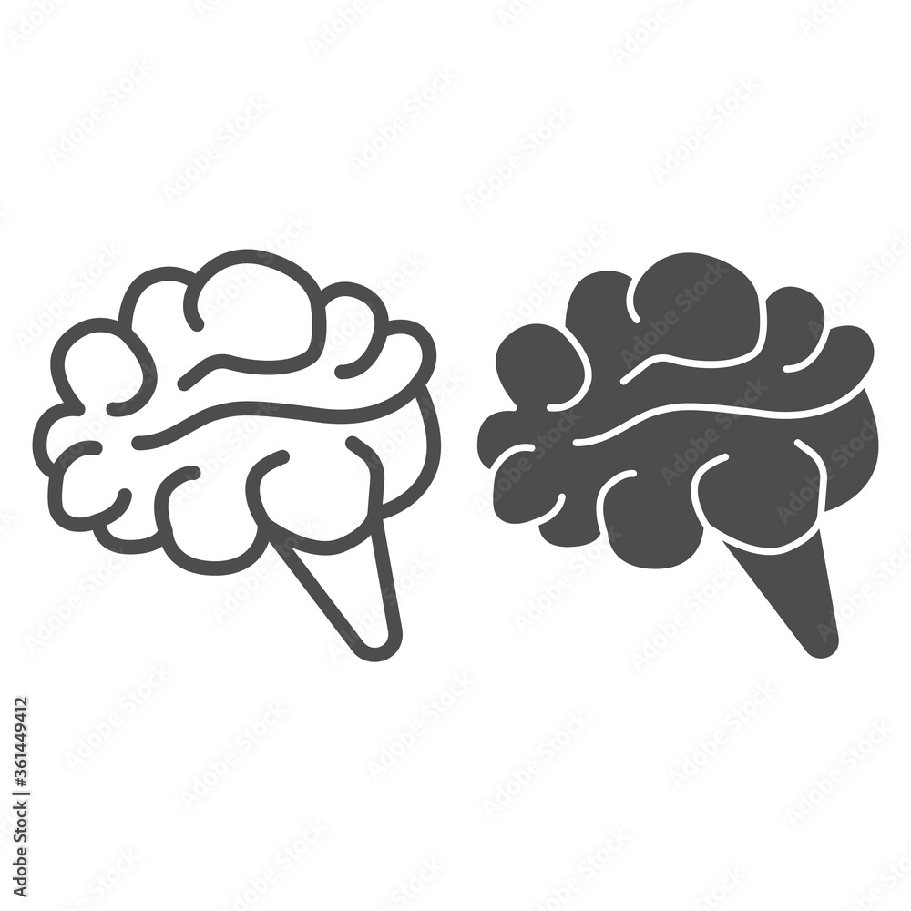 Poster human brain line and solid icon, anatomy and science concept, mind or intelligence symbol on white b