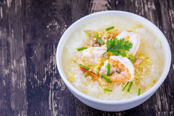 Shrimp porridge white bowl