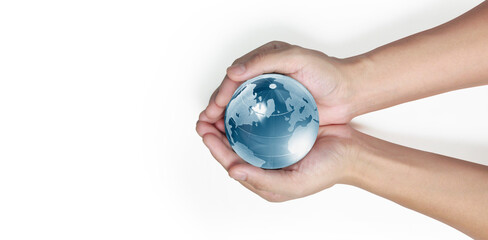 Globe, earth in human hand. Earth image provided by Nasa