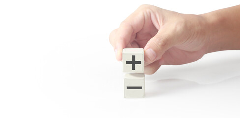 Concept creative idea and innovation. Cube block in hand