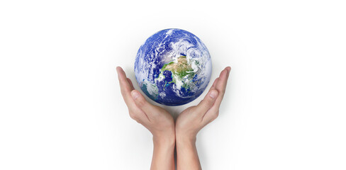 Globe, earth in human hand. Earth image provided by Nasa