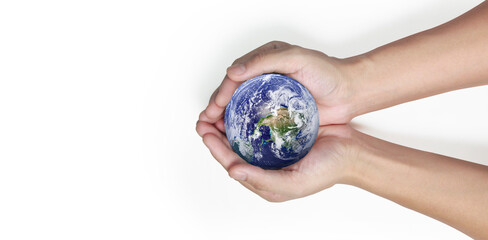 Globe, earth in human hand. Earth image provided by Nasa