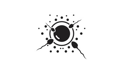 Sperm icon fertilizing egg cell. Logo drawn in flat style. - obrazy, fototapety, plakaty