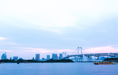 Rainbow Bridge in Odaiba, Tokyo Bay, Japan