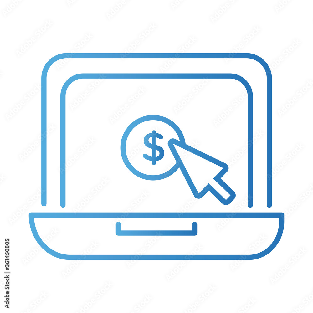 Poster laptop with coin and cursor payment online gradient style