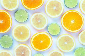 Collection of fresh lime, lemon, orange, citrus, grapefruit slice on white background.