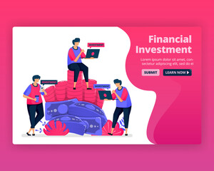 Vector illustration of people save and invest in banking to increase the value of wealth. Currency investment in money market. Can be used for landing page, website, web, mobile apps, posters, flyers