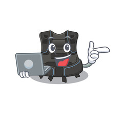 A neat cartoon character of scuba buoyancy compensator l working at home during pandemic