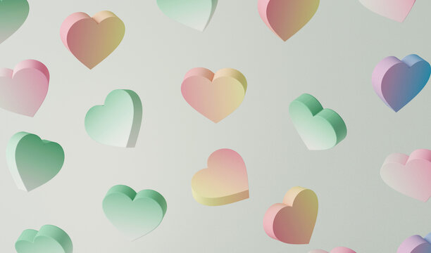 Abstract 3d heart love icon pink, blue and green minimal white background 3d rendering holiday valentine concept. Use for social media, website, banners, greeting cards, gifts, poster.
