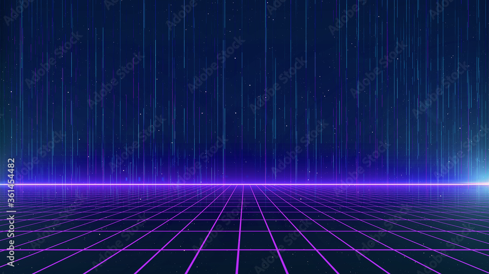 Canvas Prints retro cyberpunk style 80s sci-fi background futuristic with laser grid landscape. digital cyber surf