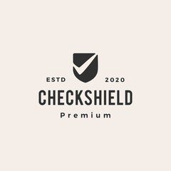 check shield hipster vintage logo vector icon illustration