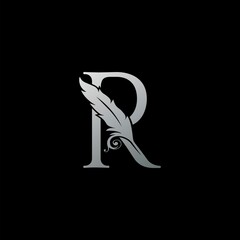 Luxury Feather Letter R logo Icon. Monogram design concept for law, lawyer, legal officer, firm, notary