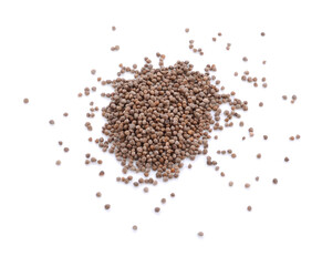 Pile of black sesame seeds isolated on white background