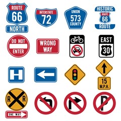 Collection of route signs