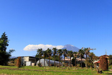 View of Mount Fuji and the countryside near the city of Gotemba in Shizuoka Prefecture, Japan.