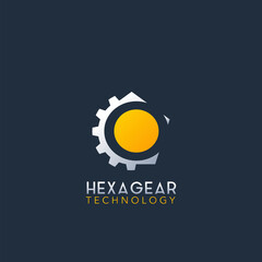 Negative Space O Letter Logo, Techno Hexagonal Gear Vector Design Logo