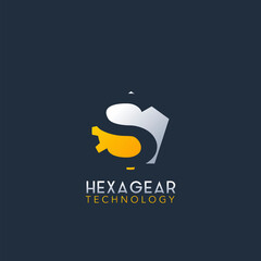 Negative Space S Letter Logo, Techno Hexagonal Gear Vector Design Logo