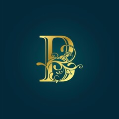 Golden Luxury Initial Letter B Logo Icon Vector Design Concept Floral Leaf