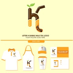 Brand Identity of Bubble Tea Drink or Milk Cocktail Logo with Initial H. Include Shirt. Apron. Hat. Cup. Business Card. Pearl Milk Tea. Popular Asian Drink. For Café and Restaurant Logo. Boba. Taiwan