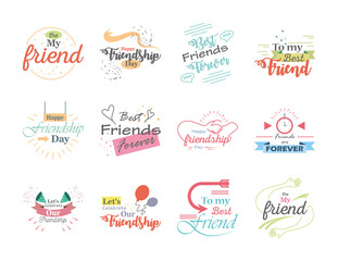 Happy friendship day detailed style icon set vector design