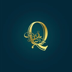 Golden Luxury Initial Letter Q Logo Icon Vector Design Concept Floral Leaf