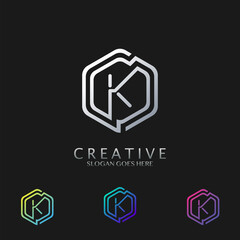 Hexagon K Letter logo vector design for technology business