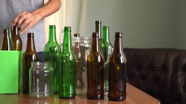 Clear, Brown, or Green Glass Recycle. Home collection box for glass packaging