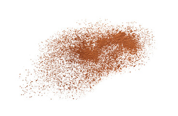Brown natural cocoa powder on white background