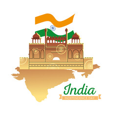 red forte with flag of india independence day vector design